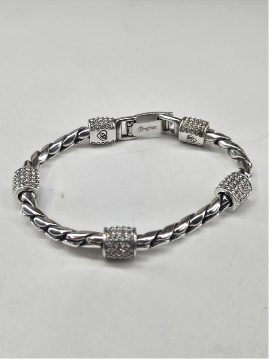 Brighton Jewelry - Brighton Meridian Bracelet Braided Silver Tone Clear Crystal Stations Sparkly